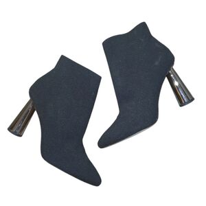 BCBG Black Sock Boot Silver Flared Heels size 9.5